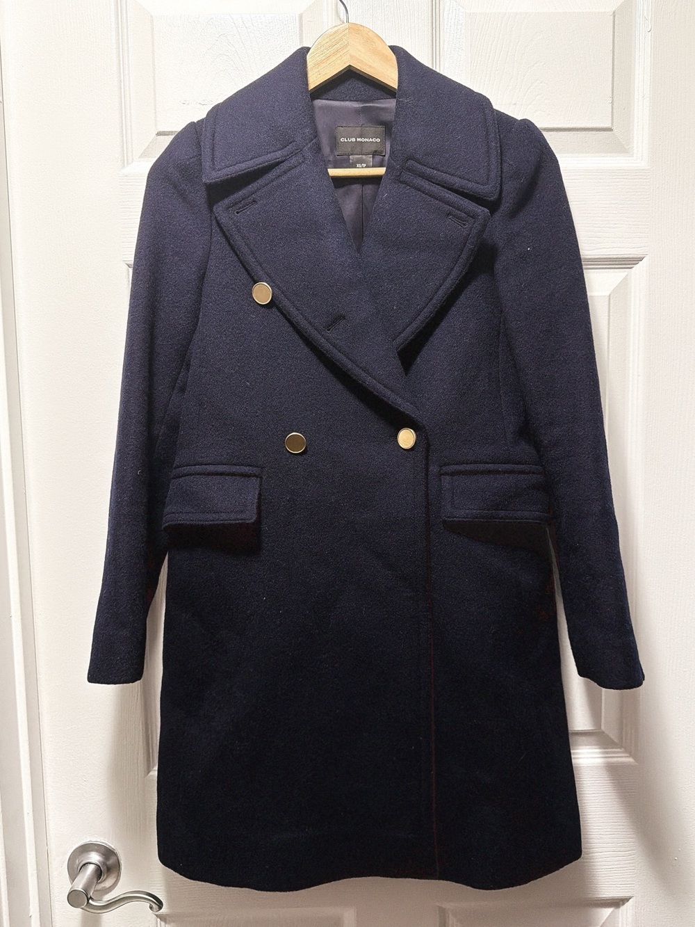 Club Monaco Navy Double-Breasted Pea Coat with Gold Buttons